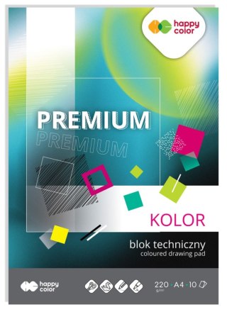 Blok techniczny PREMIUM kolorowy A4, 220g, 10 ark, Happy Color