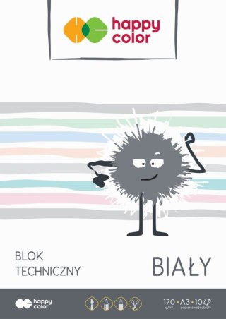 Blok techniczny biały A3, 170g, 10 ark, Happy Color