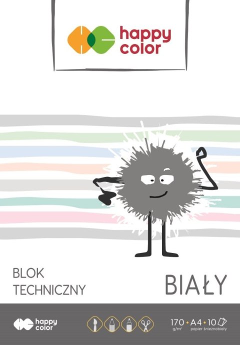 Blok techniczny biały A4, 170g, 10 ark, Happy Color Blok techniczny biały A4, 170g, 10 ark, Happy Color