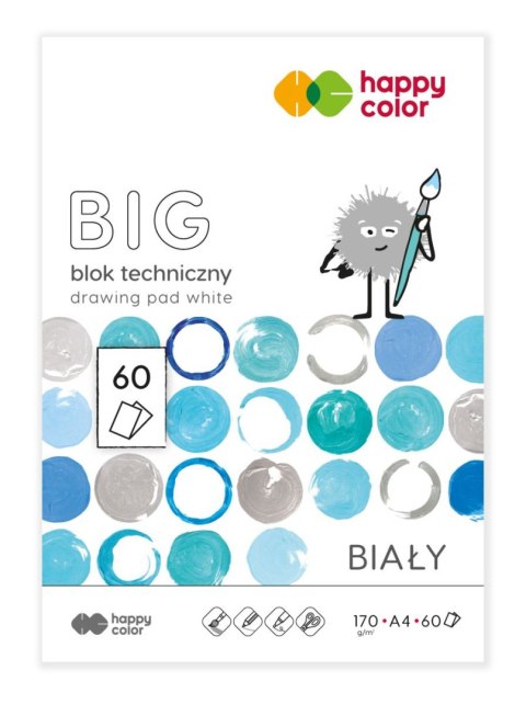 Blok techniczny biały BIG A4, 170g, 60 ark, Happy Color Blok techniczny biały BIG A4, 170g, 60 ark, Happy Color