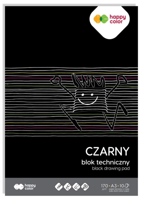 Blok techniczny czarny A3, 170g, 10 ark, Happy Color