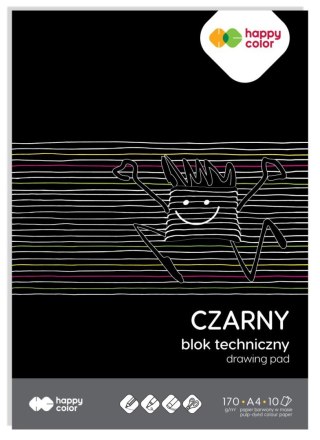 Blok techniczny czarny A4, 170g, 10 ark, Happy Color