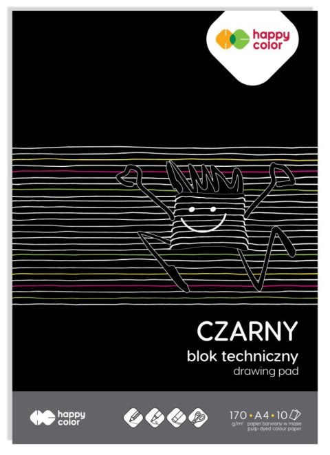 Blok techniczny czarny A4, 170g, 10 ark, Happy Color Blok techniczny czarny A4, 170g, 10 ark, Happy Color