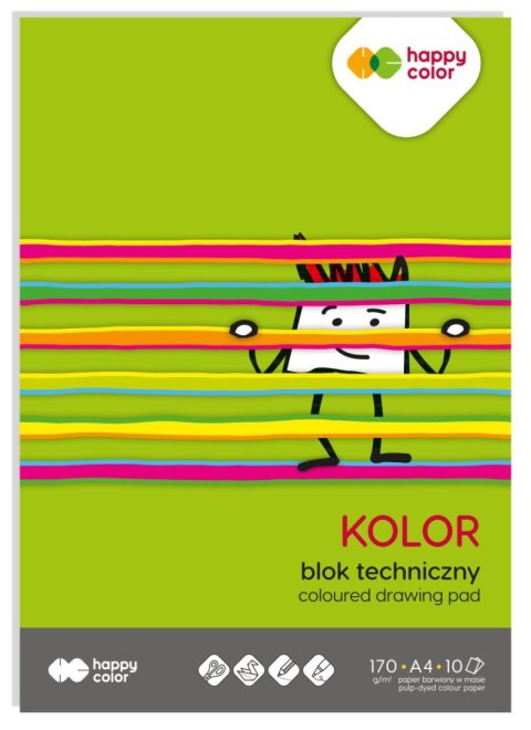 Blok techniczny kolorowy A4, 170g, 10 ark, Happy Color Blok techniczny kolorowy A4, 170g, 10 ark, Happy Color