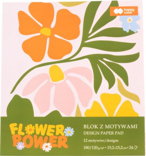 Blok z motywami BLOOM, 15,2x15,2cm, 24 ark, 180g/120g, Happy Color Blok z motywami BLOOM, 15,2x15,2cm, 24 ark, 180g/120g, Happy Color