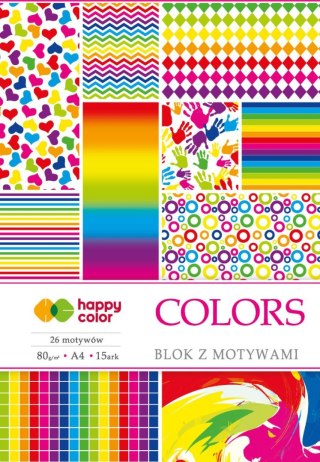 Blok z motywami COLORS, 80g/m2, A4, 15 ark, 27 motyw, Happy Color