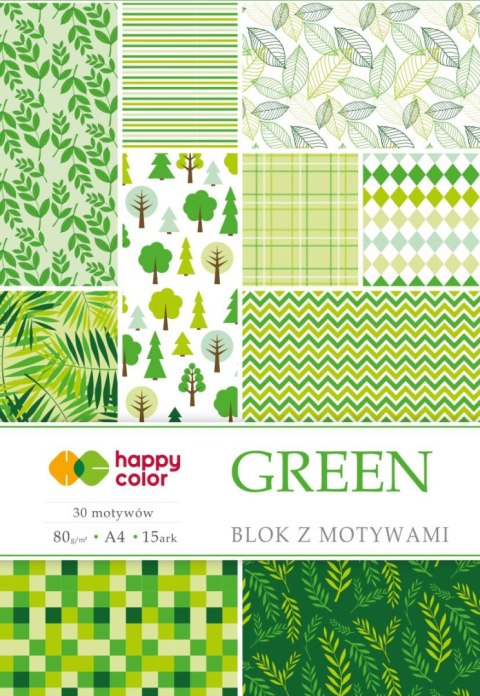 Blok z motywami GREEN, 80g/m2, A4, 15 ark, 30 motyw, Happy Color Blok z motywami GREEN, 80g/m2, A4, 15 ark, 30 motyw, Happy Color