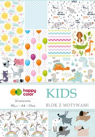 Blok z motywami KIDS, 80g/m2, A4, 15 ark, 30 motyw, Happy Color
