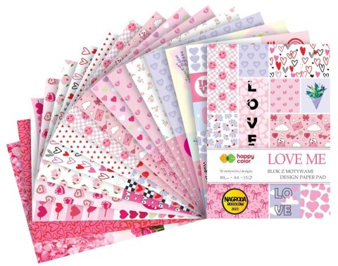 Blok z motywami LOVE ME, 80g/m2, A4, 15 ark, 30 motyw, Happy Color Blok z motywami LOVE ME, 80g/m2, A4, 15 ark, 30 motyw, Happy Color
