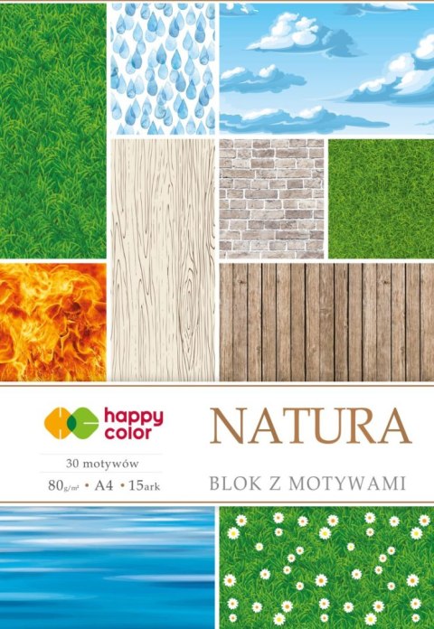 Blok z motywami NATURA, 80g/m2, A4, 15 ark, 30 motyw, Happy Color Blok z motywami NATURA, 80g/m2, A4, 15 ark, 30 motyw, Happy Color