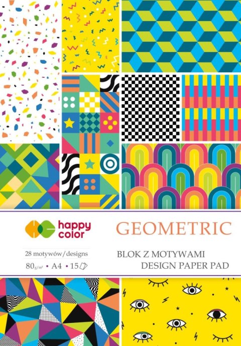 Blok z motywami GEOMETRIC, 80g/m2, A4, 15 ark, 28 motyw, Happy Color Blok z motywami GEOMETRIC, 80g/m2, A4, 15 ark, 28 motyw, Happy Color