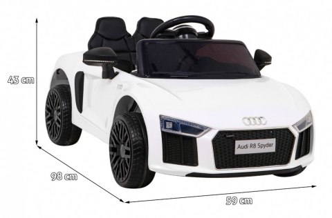 Audi R8 na akumulator dla dzieci Biały + Pilot + EVA + Wolny Start + MP3 LED Audi R8 na akumulator dla dzieci Biały + Pilot + EVA + Wolny Start + MP3 LED