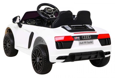 Audi R8 na akumulator dla dzieci Biały + Pilot + EVA + Wolny Start + MP3 LED Audi R8 na akumulator dla dzieci Biały + Pilot + EVA + Wolny Start + MP3 LED