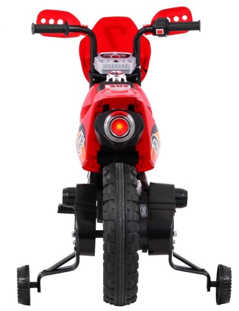 Motorek Cross dla dzieci Pojazd na akumulator Czerwony + Pomocnicze kółka + Dźwięki LED Motorek Cross dla dzieci Pojazd na akumulator Czerwony + Pomocnicze kółka + Dźwięki LED