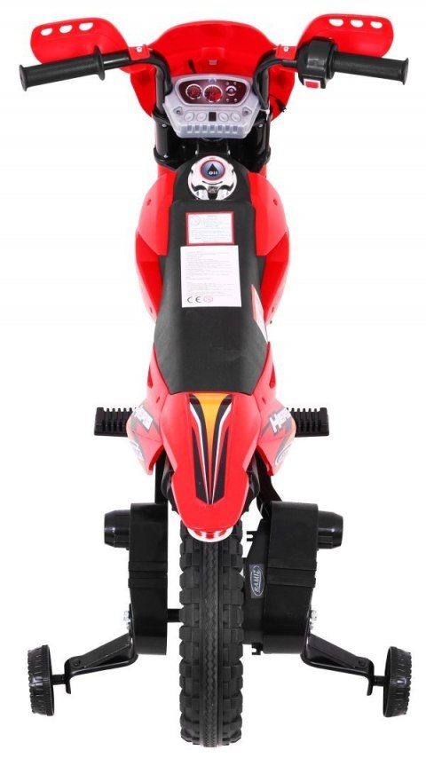 Motorek Cross dla dzieci Pojazd na akumulator Czerwony + Pomocnicze kółka + Dźwięki LED Motorek Cross dla dzieci Pojazd na akumulator Czerwony + Pomocnicze kółka + Dźwięki LED