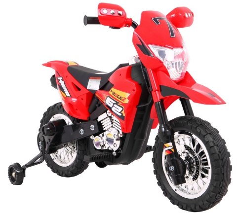 Motorek Cross dla dzieci Pojazd na akumulator Czerwony + Pomocnicze kółka + Dźwięki LED Motorek Cross dla dzieci Pojazd na akumulator Czerwony + Pomocnicze kółka + Dźwięki LED