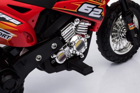 Motorek Cross dla dzieci Pojazd na akumulator Czerwony + Pomocnicze kółka + Dźwięki LED Motorek Cross dla dzieci Pojazd na akumulator Czerwony + Pomocnicze kółka + Dźwięki LED