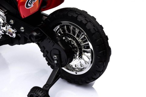 Motorek Cross dla dzieci Pojazd na akumulator Czerwony + Pomocnicze kółka + Dźwięki LED Motorek Cross dla dzieci Pojazd na akumulator Czerwony + Pomocnicze kółka + Dźwięki LED