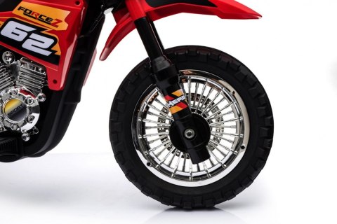 Motorek Cross dla dzieci Pojazd na akumulator Czerwony + Pomocnicze kółka + Dźwięki LED Motorek Cross dla dzieci Pojazd na akumulator Czerwony + Pomocnicze kółka + Dźwięki LED