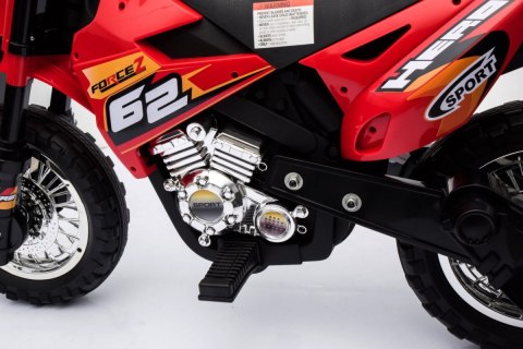 Motorek Cross dla dzieci Pojazd na akumulator Czerwony + Pomocnicze kółka + Dźwięki LED Motorek Cross dla dzieci Pojazd na akumulator Czerwony + Pomocnicze kółka + Dźwięki LED