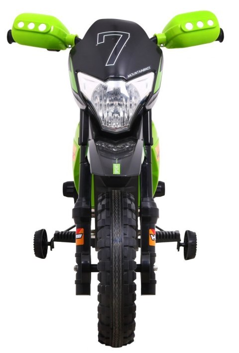 Motorek Cross dla dzieci Pojazd na akumulator Zielony + Pomocnicze kółka + Dźwięki LED Motorek Cross dla dzieci Pojazd na akumulator Zielony + Pomocnicze kółka + Dźwięki LED