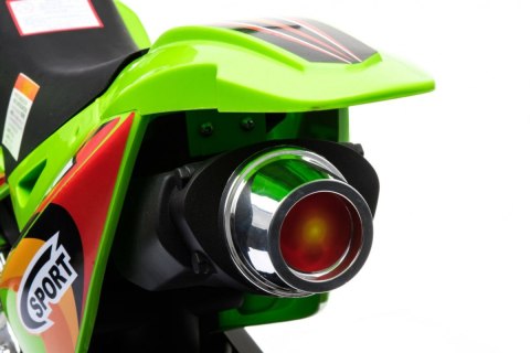 Motorek Cross dla dzieci Pojazd na akumulator Zielony + Pomocnicze kółka + Dźwięki LED Motorek Cross dla dzieci Pojazd na akumulator Zielony + Pomocnicze kółka + Dźwięki LED