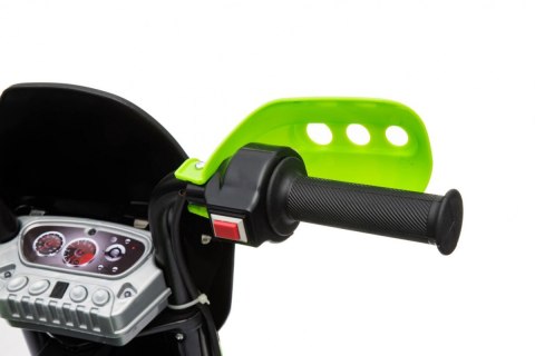 Motorek Cross dla dzieci Pojazd na akumulator Zielony + Pomocnicze kółka + Dźwięki LED Motorek Cross dla dzieci Pojazd na akumulator Zielony + Pomocnicze kółka + Dźwięki LED