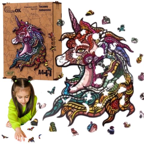 PUZZLE DREWNIANE UKŁADANKA JEDNOROŻEC KUCYK TĘCZOW PUZZLE DREWNIANE UKŁADANKA JEDNOROŻEC KUCYK TĘCZOW