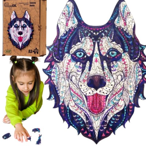 PUZZLE DREWNIANE UKŁADANKA HUSKY ŚNIEŹNY PIES PUZZLE DREWNIANE UKŁADANKA HUSKY ŚNIEŹNY PIES