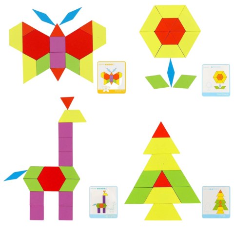 TANGRAM DREWNIANE PUZZLE GEOMETRYCZNE FIGURY KARTY GRA LOGICZNA MONTESSORI