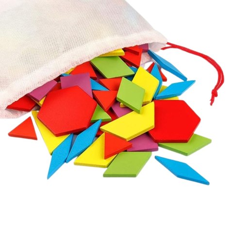 TANGRAM DREWNIANE PUZZLE GEOMETRYCZNE FIGURY KARTY GRA LOGICZNA MONTESSORI
