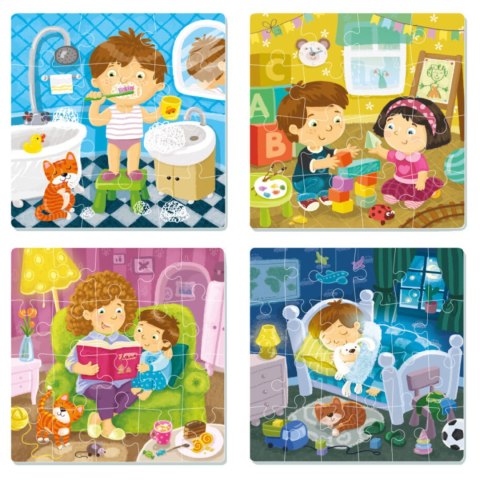 PUZZLE 4w1 MÓJ DZIEŃ CODZIENNE RYTUAŁY 4 KOLOROWE UKŁADANKI DLA DZIECI PUZZLE 4w1 MÓJ DZIEŃ CODZIENNE RYTUAŁY 4 KOLOROWE UKŁADANKI DLA DZIECI