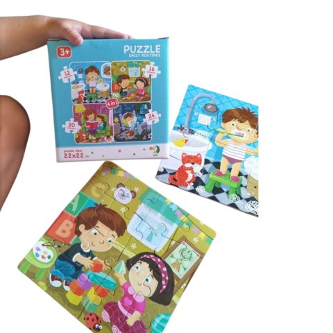 PUZZLE 4w1 MÓJ DZIEŃ CODZIENNE RYTUAŁY 4 KOLOROWE UKŁADANKI DLA DZIECI PUZZLE 4w1 MÓJ DZIEŃ CODZIENNE RYTUAŁY 4 KOLOROWE UKŁADANKI DLA DZIECI