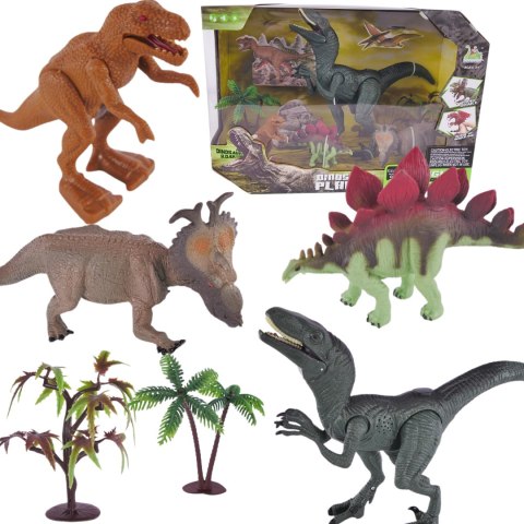 ZESTAW FIGUREK DINOZAURÓW 4 DINOZAURY 2 DRZEWKA EFEKTY DŹWIĘKOWE I ŚWIETLNE ZESTAW FIGUREK DINOZAURÓW 4 DINOZAURY 2 DRZEWKA EFEKTY DŹWIĘKOWE I ŚWIETLNE