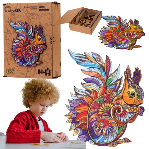 PUZZLE DREWNIANE UKŁADANKA LEŚNA WIEWIÓRKA ZESTAW PUZZLI A4 OZDOBA PUZZLE DREWNIANE UKŁADANKA LEŚNA WIEWIÓRKA ZESTAW PUZZLI A4 OZDOBA