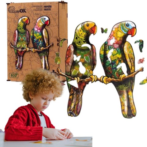 PUZZLE DREWNIANE UKŁADANKA PAPUŻKI FALISTE ZESTAW PUZZLI A3 OZDOBA PUZZLE DREWNIANE UKŁADANKA PAPUŻKI FALISTE ZESTAW PUZZLI A3 OZDOBA