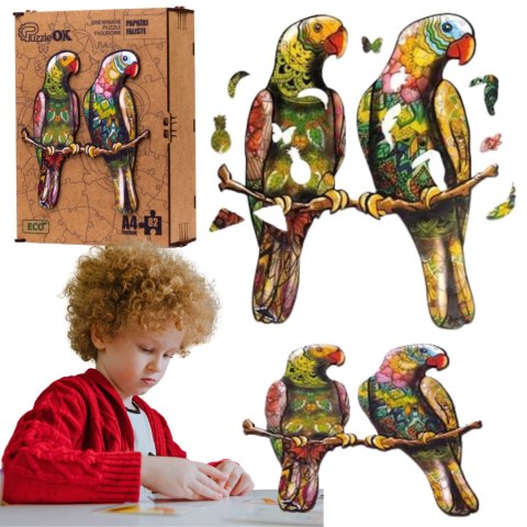PUZZLE DREWNIANE UKŁADANKA PAPUŻKI FALISTE ZESTAW PUZZLI A4 OZDOBA PUZZLE DREWNIANE UKŁADANKA PAPUŻKI FALISTE ZESTAW PUZZLI A4 OZDOBA