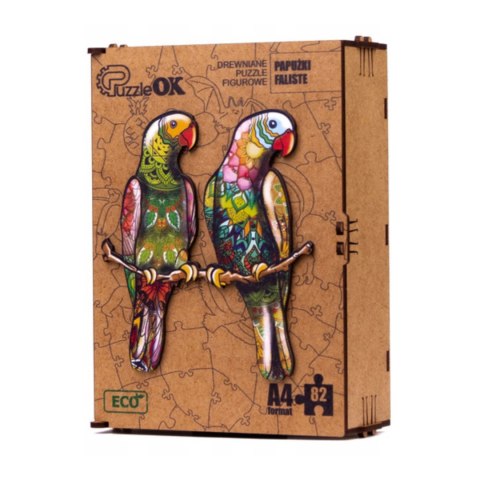 PUZZLE DREWNIANE UKŁADANKA PAPUŻKI FALISTE ZESTAW PUZZLI A4 OZDOBA PUZZLE DREWNIANE UKŁADANKA PAPUŻKI FALISTE ZESTAW PUZZLI A4 OZDOBA