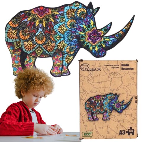 PUZZLE DREWNIANE UKŁADANKA RZADKI NOSOROŻEC ZESTAW PUZZLI A4 OZDOBA PUZZLE DREWNIANE UKŁADANKA RZADKI NOSOROŻEC ZESTAW PUZZLI A4 OZDOBA