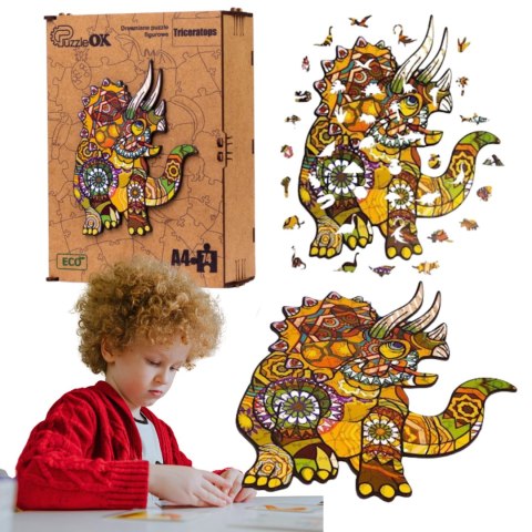 PUZZLE DREWNIANE UKŁADANKA TRICERATOPS DINOZAUR KOLOROWY OZDOBA PUZZLE DREWNIANE UKŁADANKA TRICERATOPS DINOZAUR KOLOROWY OZDOBA
