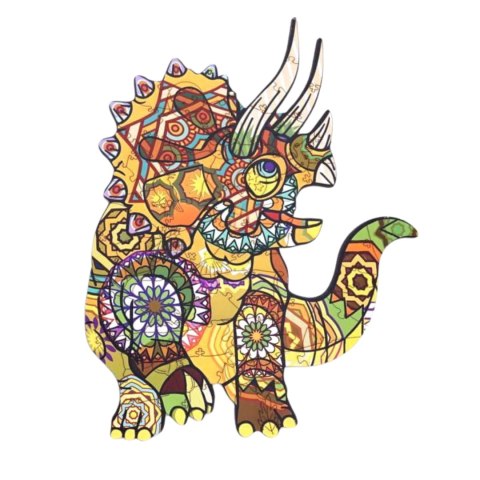 PUZZLE DREWNIANE UKŁADANKA TRICERATOPS DINOZAUR KOLOROWY OZDOBA PUZZLE DREWNIANE UKŁADANKA TRICERATOPS DINOZAUR KOLOROWY OZDOBA