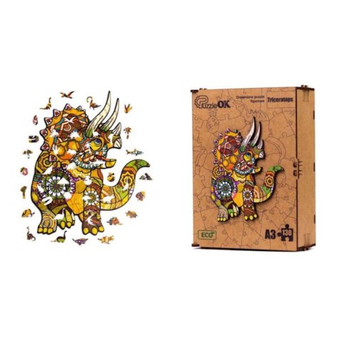 PUZZLE DREWNIANE UKŁADANKA TRICERATOPS DINOZAUR KOLOROWY OZDOBA PUZZLE DREWNIANE UKŁADANKA TRICERATOPS DINOZAUR KOLOROWY OZDOBA