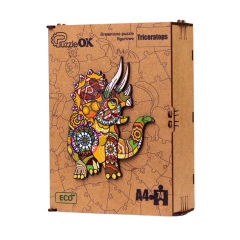 PUZZLE DREWNIANE UKŁADANKA TRICERATOPS DINOZAUR KOLOROWY OZDOBA PUZZLE DREWNIANE UKŁADANKA TRICERATOPS DINOZAUR KOLOROWY OZDOBA