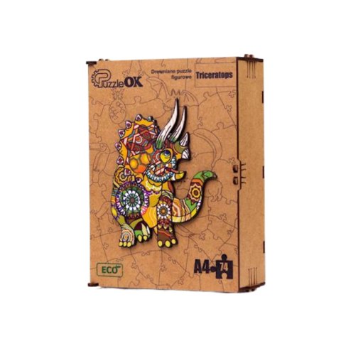 PUZZLE DREWNIANE UKŁADANKA TRICERATOPS DINOZAUR KOLOROWY ZESTAW PUZZLI A4 PUZZLE DREWNIANE UKŁADANKA TRICERATOPS DINOZAUR KOLOROWY ZESTAW PUZZLI A4