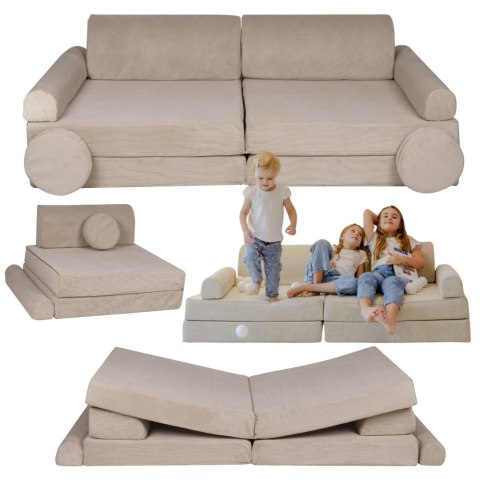 Sofa Premium Sztruksowa Dziecięca Rozkładana Siedzisko Miejsce Zabaw Beżowy Sofa Premium Sztruksowa Dziecięca Rozkładana Siedzisko Miejsce Zabaw Beżowy