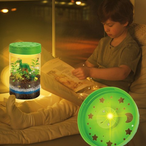 DINOZAUR TERRARIUM PROJEKTOR LAMPKA NOCNA DINOZAURY PIASEK NAKLEJKI ROŚLINY