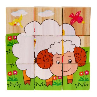 Drewniane klocki układanka dla dzieci Puzzle ze zwierzątkami 6 obrazków