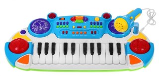 Niebieski zestaw muzyczny Keyboard + Werble + Mikrofon dla dzieci