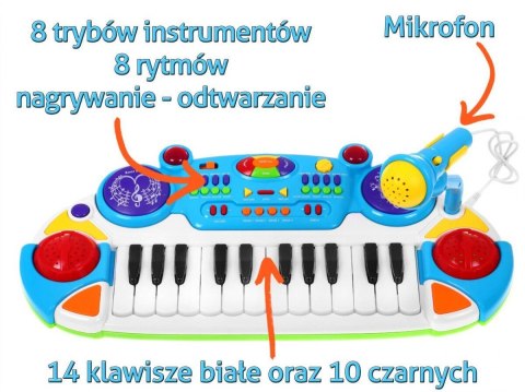 Niebieski zestaw muzyczny Keyboard + Werble + Mikrofon dla dzieci Niebieski zestaw muzyczny Keyboard + Werble + Mikrofon dla dzieci