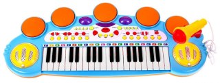 Niebieski zestaw muzyczny Keyboard Werble Mikrofon Światła Dźwięki 3 oktawy